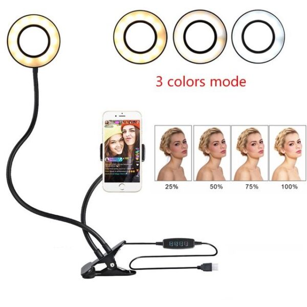 LED Selfie Ring Light for Live Adjustable Makeup Light-8cm Stand - Imagen 7