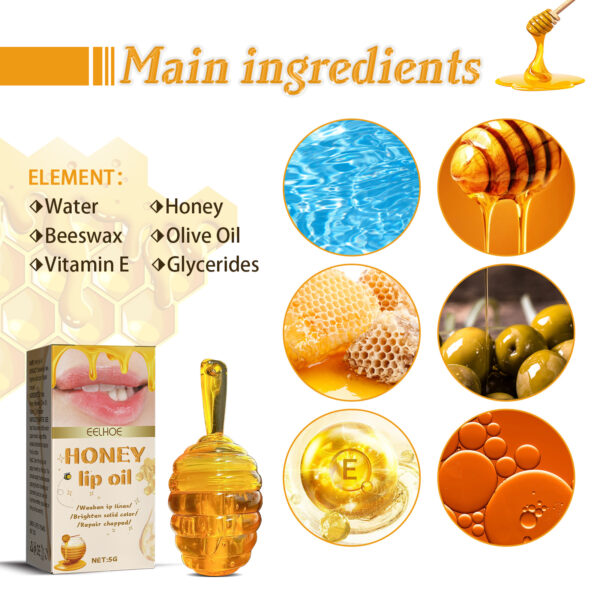 Aceite de labios con miel EELHOE, reduce las líneas de los labios, previene el agrietamiento y la descamación, aceite hidratante para el cuidado de los labios. / EELHOE Honey Lip Oil, Reduces Lip Lines, Prevents Cracking And Peeling, Moisturizing Lip Care Oil. - Imagen 5