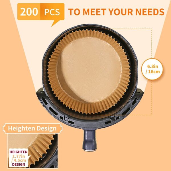 Air Fryer Disposable Paper Liner Non-stick Disposable Liners, 200PCS Air Fryer Disposable Paper Liners, 6.3In Round Air Fryer Parchment Paper - Imagen 7