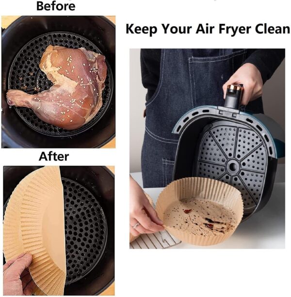 Air Fryer Disposable Paper Liner Non-stick Disposable Liners, 200PCS Air Fryer Disposable Paper Liners, 6.3In Round Air Fryer Parchment Paper - Imagen 9