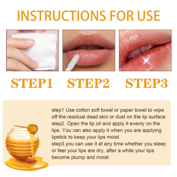 Aceite de labios con miel EELHOE, reduce las líneas de los labios, previene el agrietamiento y la descamación, aceite hidratante para el cuidado de los labios. / EELHOE Honey Lip Oil, Reduces Lip Lines, Prevents Cracking And Peeling, Moisturizing Lip Care Oil. - Imagen 4
