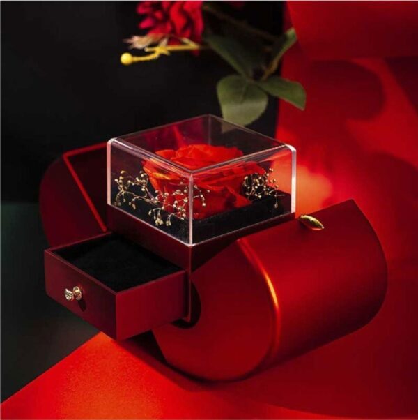 Fashion Jewelry Box Red Apple Christmas Gift Necklace Eternal Rose For Girl Mother's Day Valentine's Day Gifts With Artificial Flower Rose Flower Jewelry Box - Imagen 2