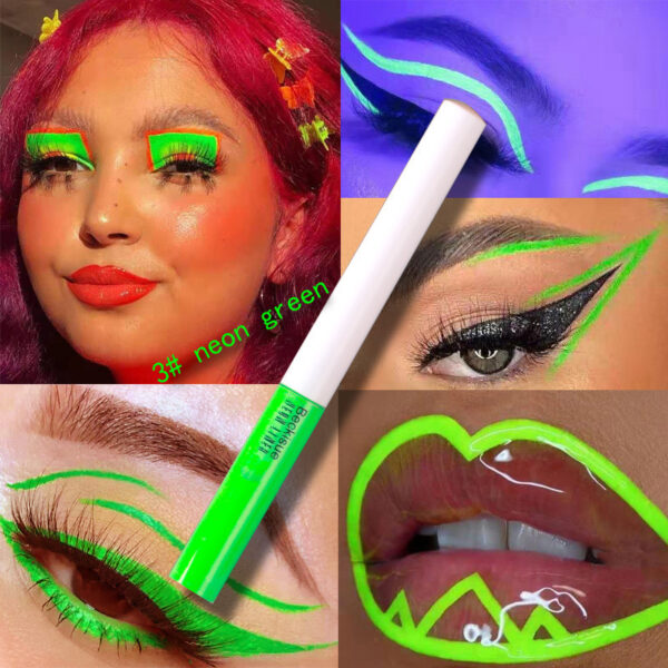Delineador de Ojos Profesional con Glitter – Maquillaje Neón UV de Larga Duración y Secado Rápido / Professional UV Neon Liquid Eyeliner with Glitter – Long Lasting Quick Dry Makeup - Imagen 2