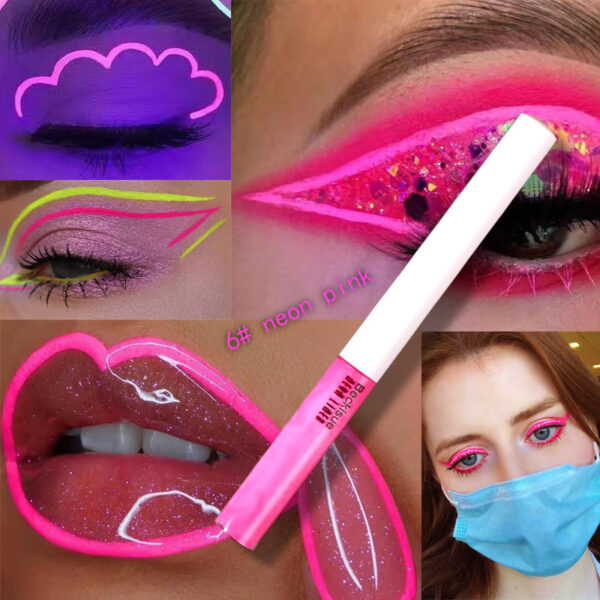 Delineador de Ojos Profesional con Glitter – Maquillaje Neón UV de Larga Duración y Secado Rápido / Professional UV Neon Liquid Eyeliner with Glitter – Long Lasting Quick Dry Makeup - Imagen 3