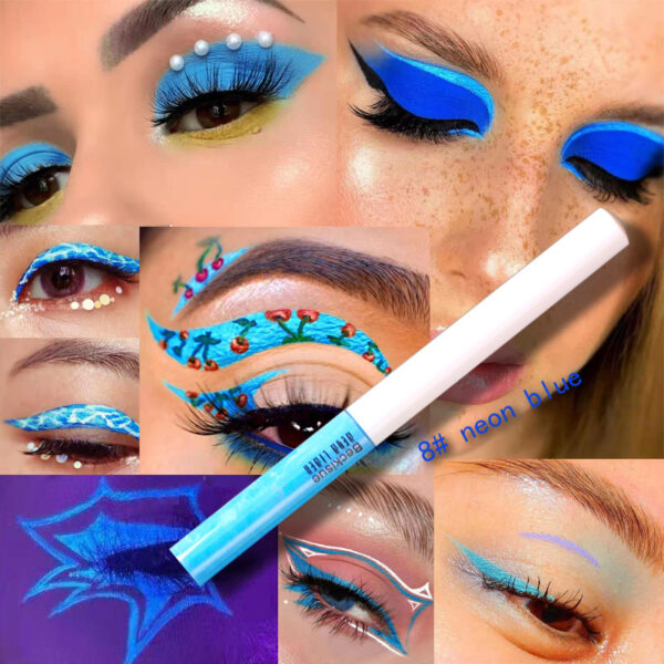 Delineador de Ojos Profesional con Glitter – Maquillaje Neón UV de Larga Duración y Secado Rápido / Professional UV Neon Liquid Eyeliner with Glitter – Long Lasting Quick Dry Makeup - Imagen 4