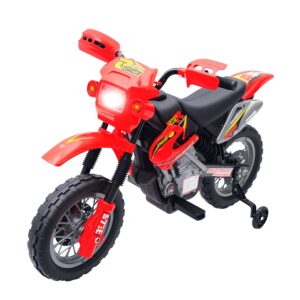 Moto eléctrica para niños de 6 V con ruedas de entrenamiento, a batería, color rojo / Kids 6V Electric Ride-On Motorcycle With Training Wheels, Battery-Powered, Red