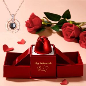 Regalos populares para el Día de San Valentín: collar con caja de regalo de joyería de rosa de metal para bodas, regalos de collar para novias. / Hot Valentine's Day Gifts Metal Rose Jewelry Gift Box Necklace For Wedding Girlfriend Necklace Gifts
