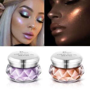 Iluminador facial, gel gelatinoso, sombra de ojos de sirena, brillo corporal, brillo para festivales, maquillaje, iluminador líquido dorado, bronceador. / Face Highlighter Jelly Gel Mermaid Eyeshadow Glow Body Glitter Festival Makeup Iluminador Gold Liquid Highlighter Bronzer