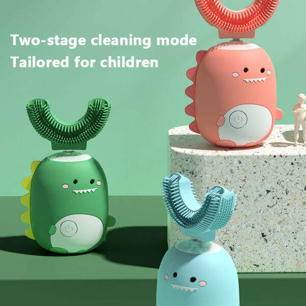 Cepillo de dientes eléctrico para niños en forma de U, cerdas suaves, impermeable, automático, ultrasónico, con patrón de dibujos animados _ U-Shaped Children's Electric Toothbrush Soft Bristles Waterproof  Automatic Ultrasonic Teeth Tooth Brush Cartoon Pattern - Imagen 2