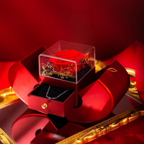 Fashion Jewelry Box Red Apple Christmas Gift Necklace Eternal Rose For Girl Mother's Day Valentine's Day Gifts With Artificial Flower Rose Flower Jewelry Box - Imagen 7
