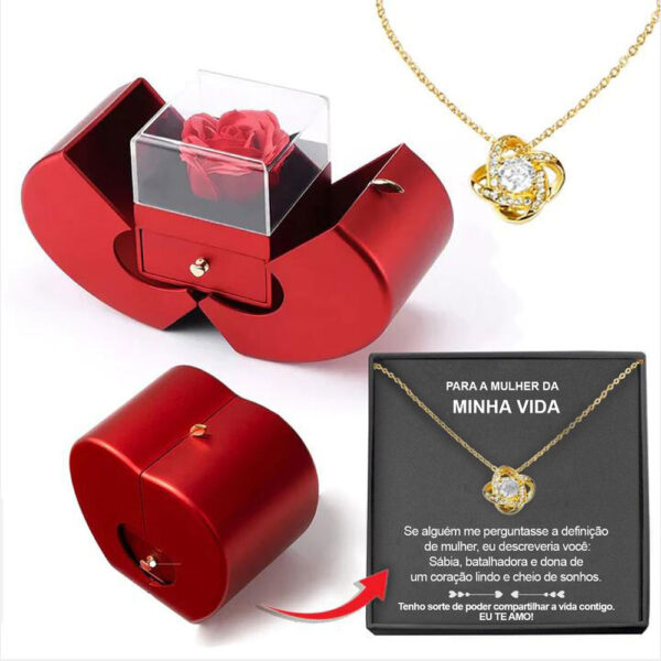 Fashion Jewelry Box Red Apple Christmas Gift Necklace Eternal Rose For Girl Mother's Day Valentine's Day Gifts With Artificial Flower Rose Flower Jewelry Box - Imagen 4