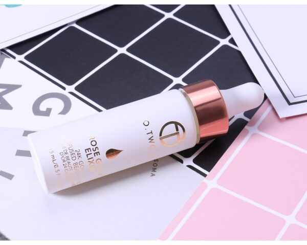 Aceite de maquillaje Elixir Skin de oro rosa de 24 k para rostro, aceite esencial antes de la base de maquillaje, aceite facial hidratante antienvejecimiento / 24k Rose Gold Elixir Skin Make Up Oil For Face Essential Oil Before Primer Foundation Moisturizing Face Oil Anti-aging - Imagen 9