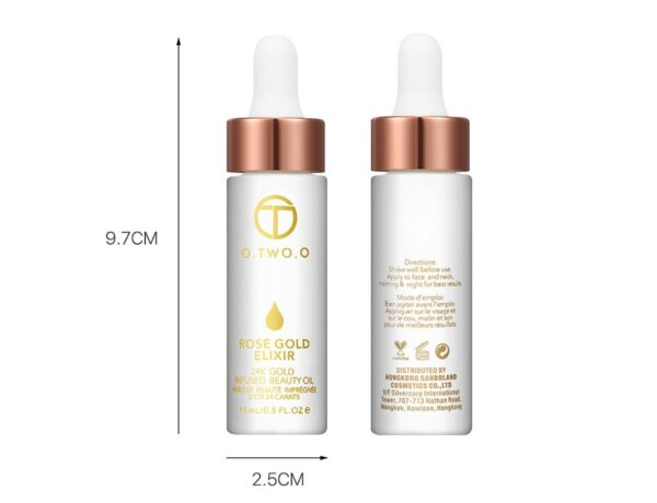Aceite de maquillaje Elixir Skin de oro rosa de 24 k para rostro, aceite esencial antes de la base de maquillaje, aceite facial hidratante antienvejecimiento / 24k Rose Gold Elixir Skin Make Up Oil For Face Essential Oil Before Primer Foundation Moisturizing Face Oil Anti-aging - Imagen 10