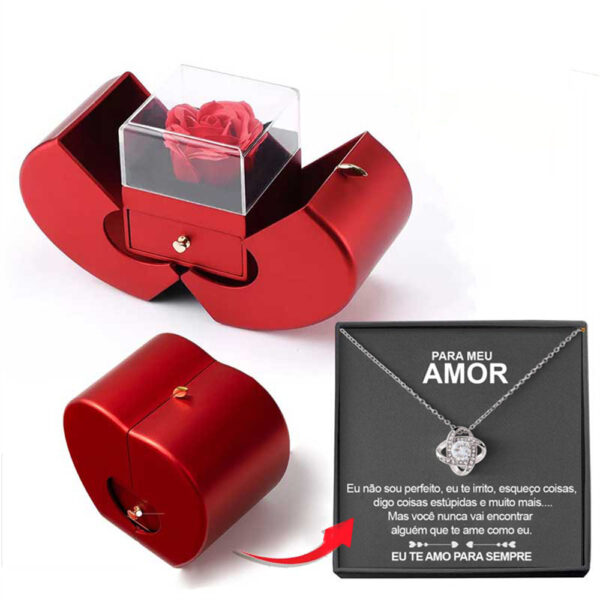Fashion Jewelry Box Red Apple Christmas Gift Necklace Eternal Rose For Girl Mother's Day Valentine's Day Gifts With Artificial Flower Rose Flower Jewelry Box - Imagen 10