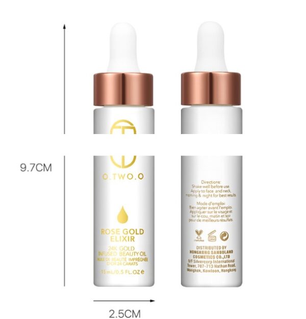 Aceite de maquillaje Elixir Skin de oro rosa de 24 k para rostro, aceite esencial antes de la base de maquillaje, aceite facial hidratante antienvejecimiento / 24k Rose Gold Elixir Skin Make Up Oil For Face Essential Oil Before Primer Foundation Moisturizing Face Oil Anti-aging - Imagen 2