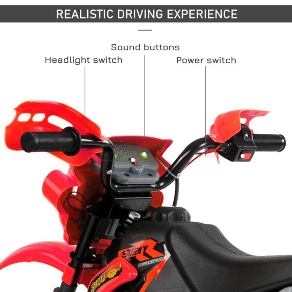 Moto eléctrica para niños de 6 V con ruedas de entrenamiento, a batería, color rojo / Kids 6V Electric Ride-On Motorcycle With Training Wheels, Battery-Powered, Red - Imagen 6