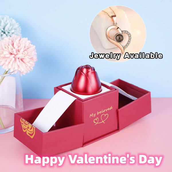 Regalos populares para el Día de San Valentín: collar con caja de regalo de joyería de rosa de metal para bodas, regalos de collar para novias. / Hot Valentine's Day Gifts Metal Rose Jewelry Gift Box Necklace For Wedding Girlfriend Necklace Gifts - Imagen 2