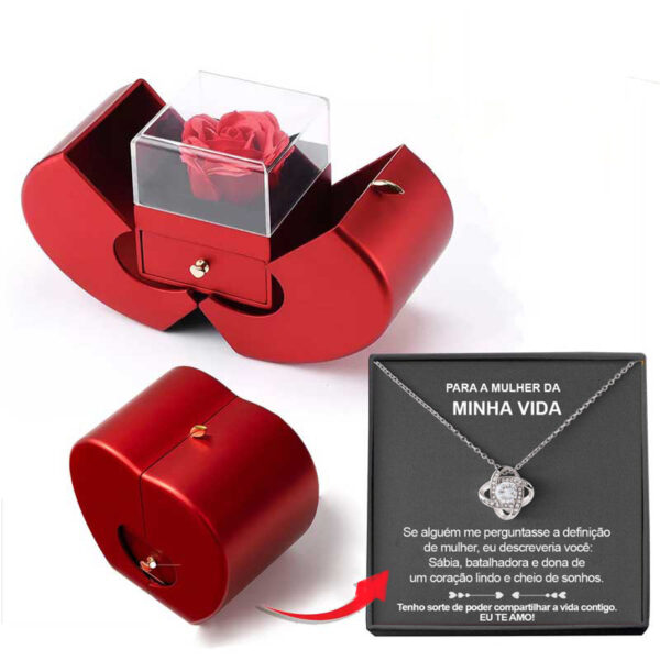 Fashion Jewelry Box Red Apple Christmas Gift Necklace Eternal Rose For Girl Mother's Day Valentine's Day Gifts With Artificial Flower Rose Flower Jewelry Box - Imagen 6