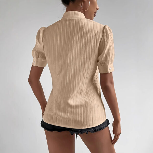 Blusa de mujer con cuello alto y patchwork de encaje europeo y americano / European And American Lace Patchwork Stand-up Collar Women's Top - Imagen 5