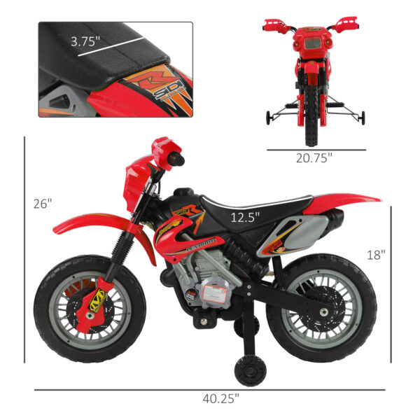 Moto eléctrica para niños de 6 V con ruedas de entrenamiento, a batería, color rojo / Kids 6V Electric Ride-On Motorcycle With Training Wheels, Battery-Powered, Red - Imagen 3